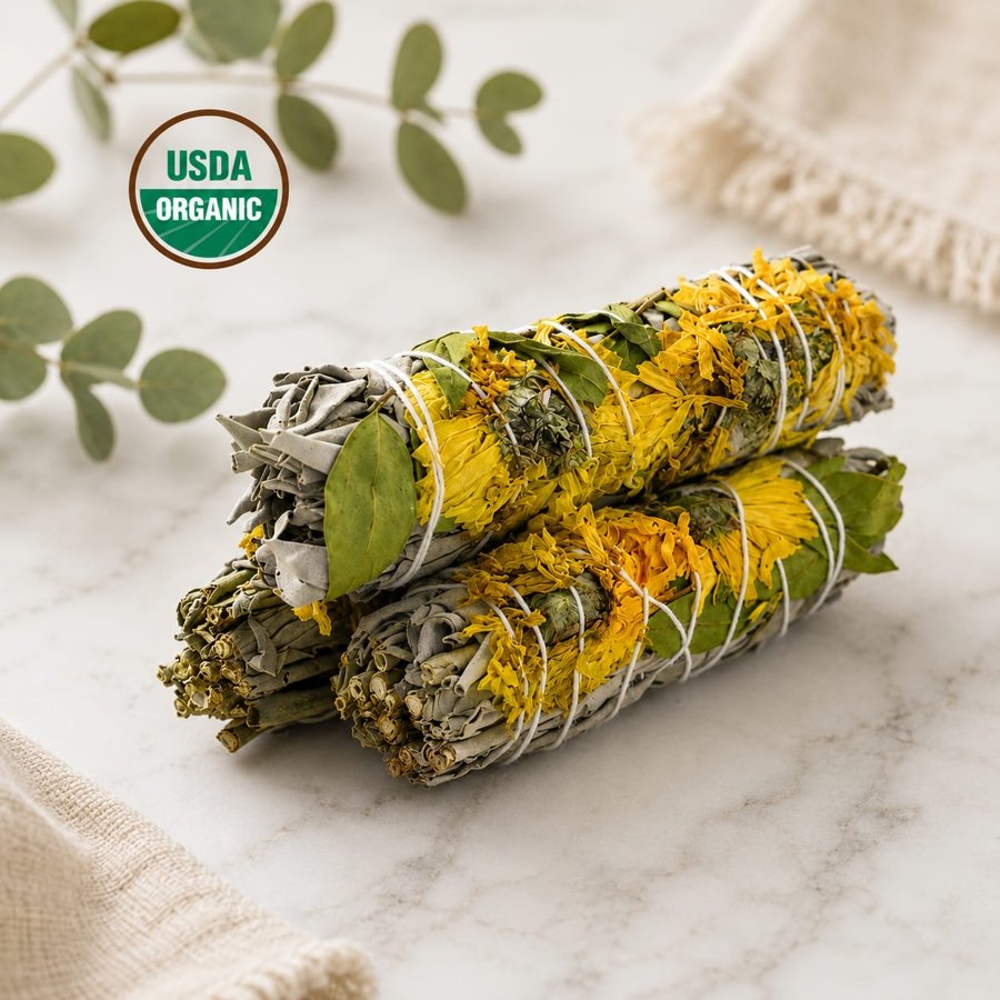 White Sage Smudge Stick with Sunflower
